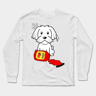 Funny white dog spilled tomato ketchup Long Sleeve T-Shirt